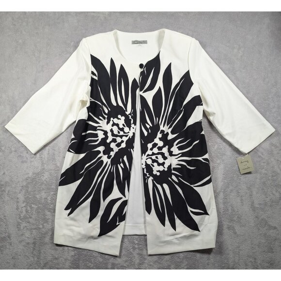 Danny and Nicole Sweaters - Danny And Nicole Cardigan Womens Size 18W White Floral Open Front Mature